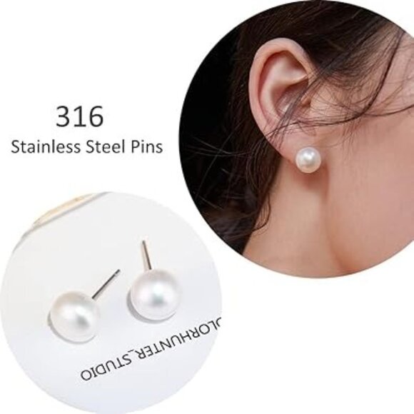 Glass Pearl Necklace & Earring Set 10mm Collar Faux Pearl Jewelry Set - Picture 3 of 6